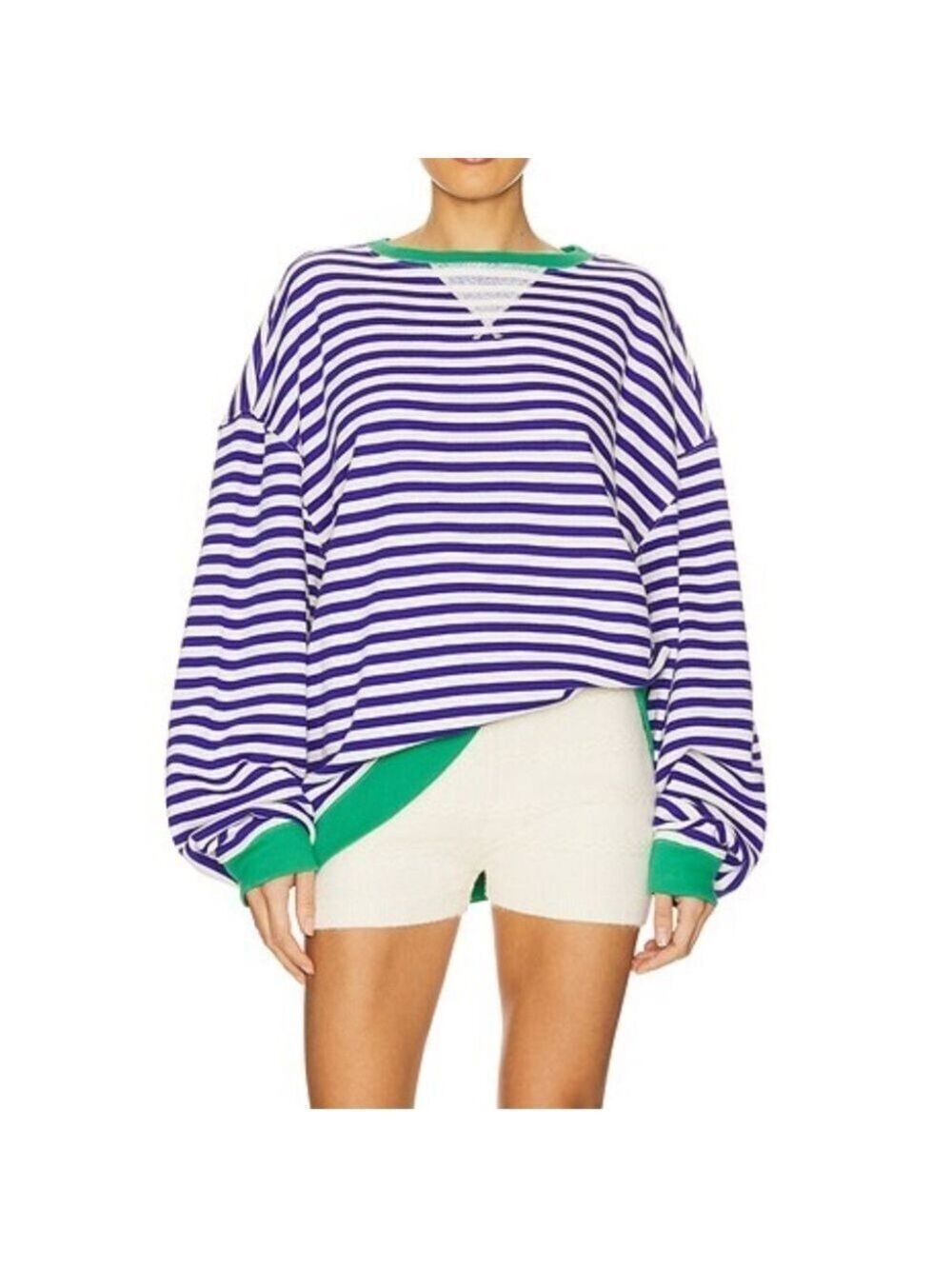 FREE PEOPLE Classic Striped Oversized Crewneck / Sand Dollar Combo